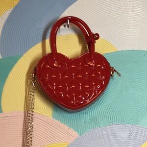 Patent Red Heart Mini Bag with Gold Chain Strap